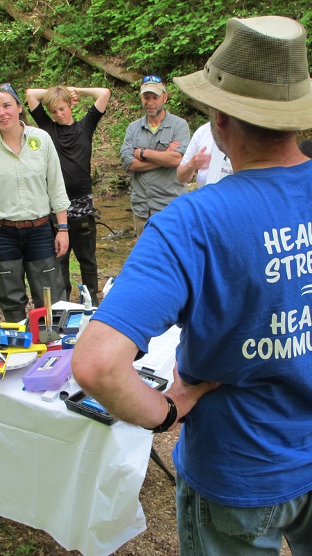 students watching at a stream