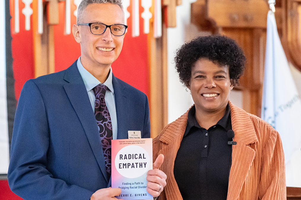 Dr. Brad Fuster and Dr. Terri Givens posed with Dr. Givens' book