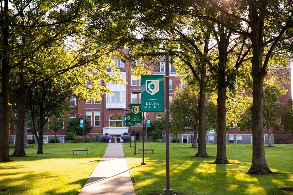 Photo of Ball Hall from sidewalk leading to Norton Chapel 