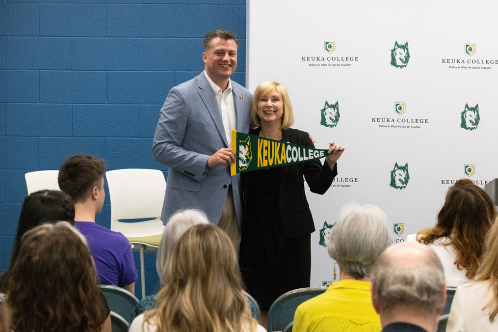 Keuka College President Amy Storey poses with state Sen. Jake Ashby ’02