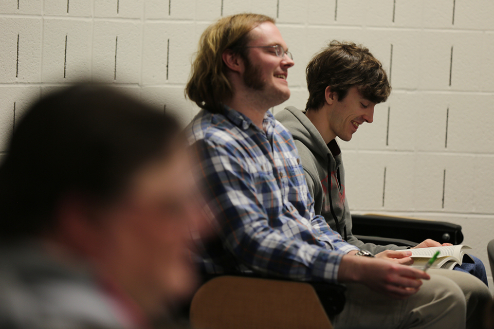 Keuka College students react as Interfaith Youth Core founder and President Eboo Patel takes questions Friday, May 5, prior to delivering the 29th Annual Carl and Fanny Fribolin Lecture.