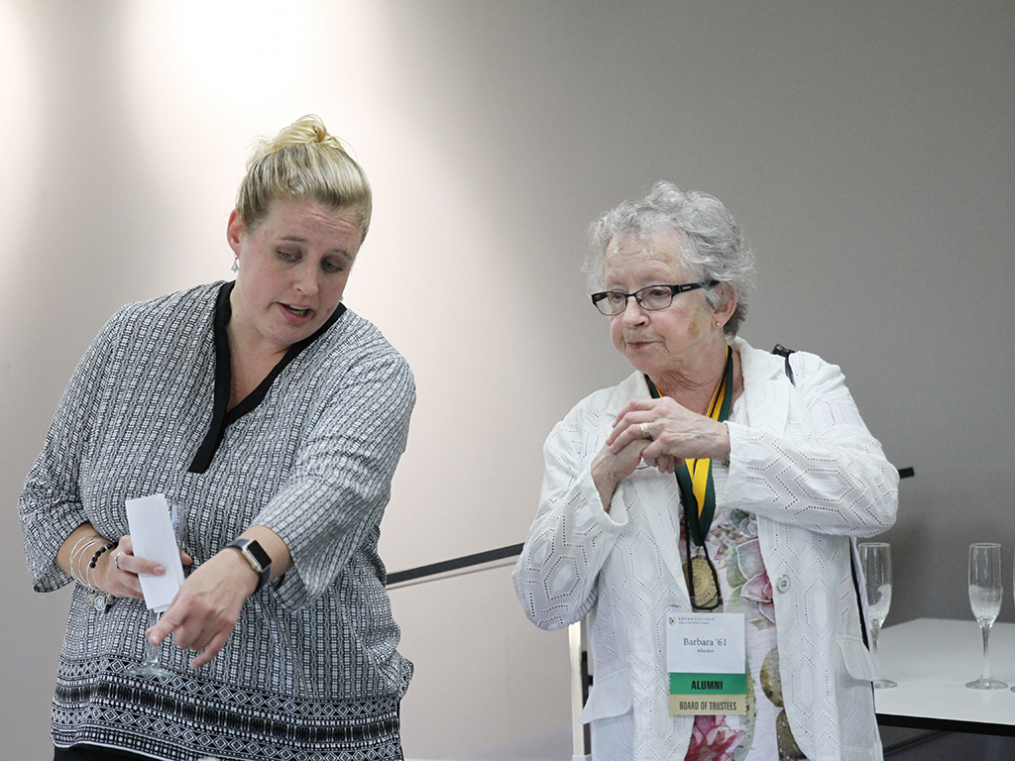 Associate Professor for Art Melissa Newcomb shows off features of the new Center for Art & Design to College Trustee Barbara Schaefer Allardice '61. 